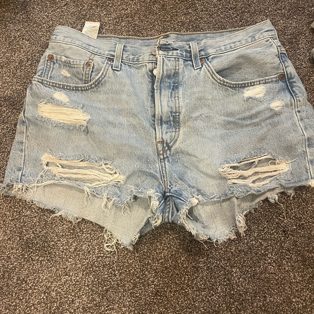 Distressed Light Blue Denim Shorts